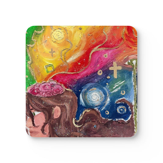Corkwood Coaster Set - by ACE, the daughter of a Cancer Survivor, with her painting entitled 'Overwhelmed with Colors"