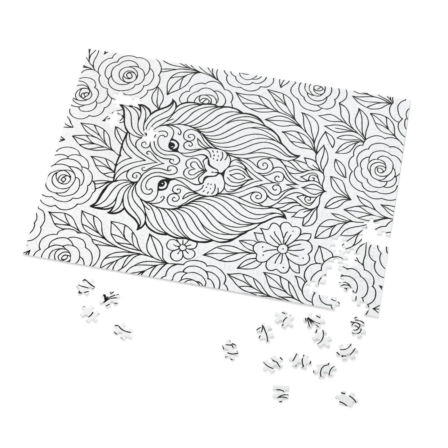 Adult Coloring Lion Jigsaw Puzzle with Tin – Mindfulness Puzzle for Stress Relief & Gifts