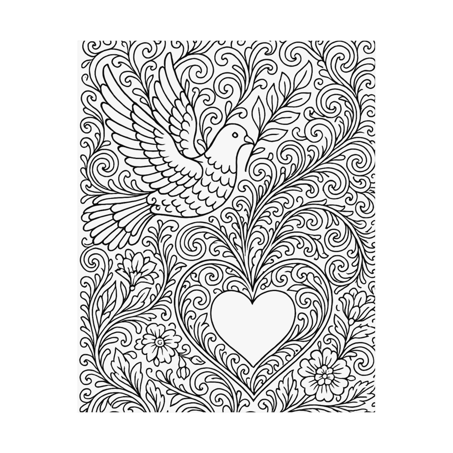 Colorable Dove and Heart Poster