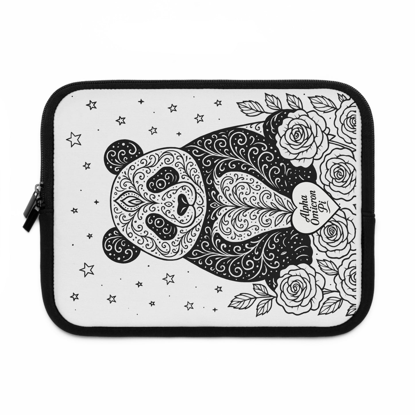 Alpha Omicron Pi Panda Laptop Sleeve — Black & White Decorative Protective Case