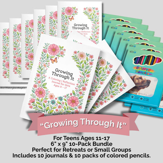 Growing Through It™ — A Coloring + Reflection Journal for Teen Girls Navigating Big Feelings | 6" x 9" pocket size 10 pack