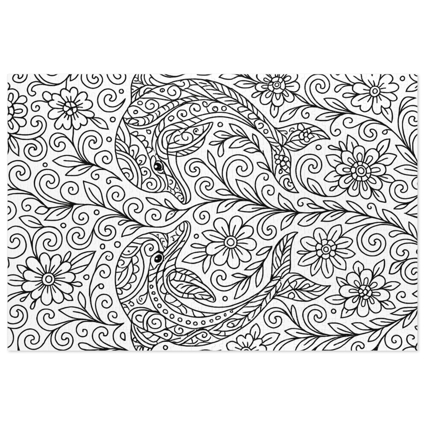 Adult Coloring Dolphin Jigsaw Puzzle with Tin – Mindfulness Puzzle for Stress Relief & Gifts