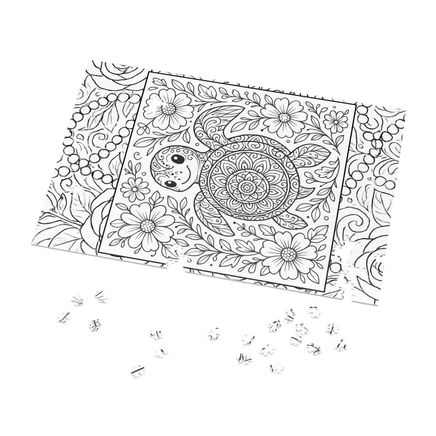 Adult Coloring Turtle Jigsaw Puzzle with Tin – Mindfulness Puzzle for Stress Relief & Gifts