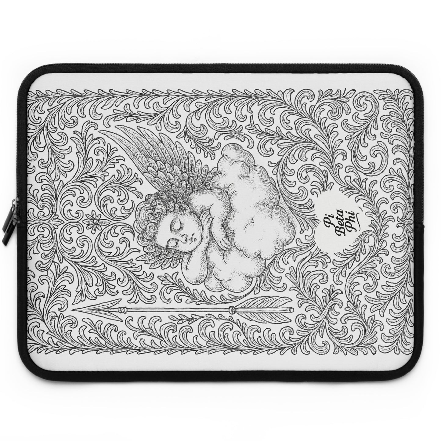 Pi Beta Phi Angel and Arrow Laptop Sleeve — Black & White Decorative Protective Case