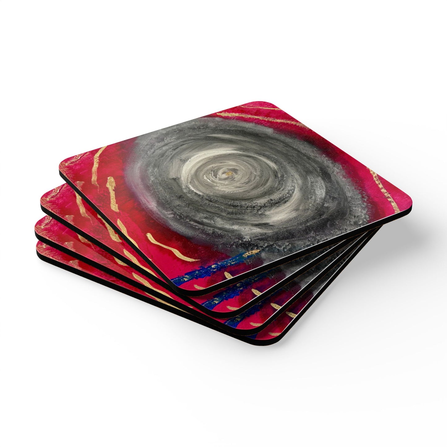 Corkwood Coaster Set titled "Love and Anger" - by Cancer Survivor artist Alana Acereto