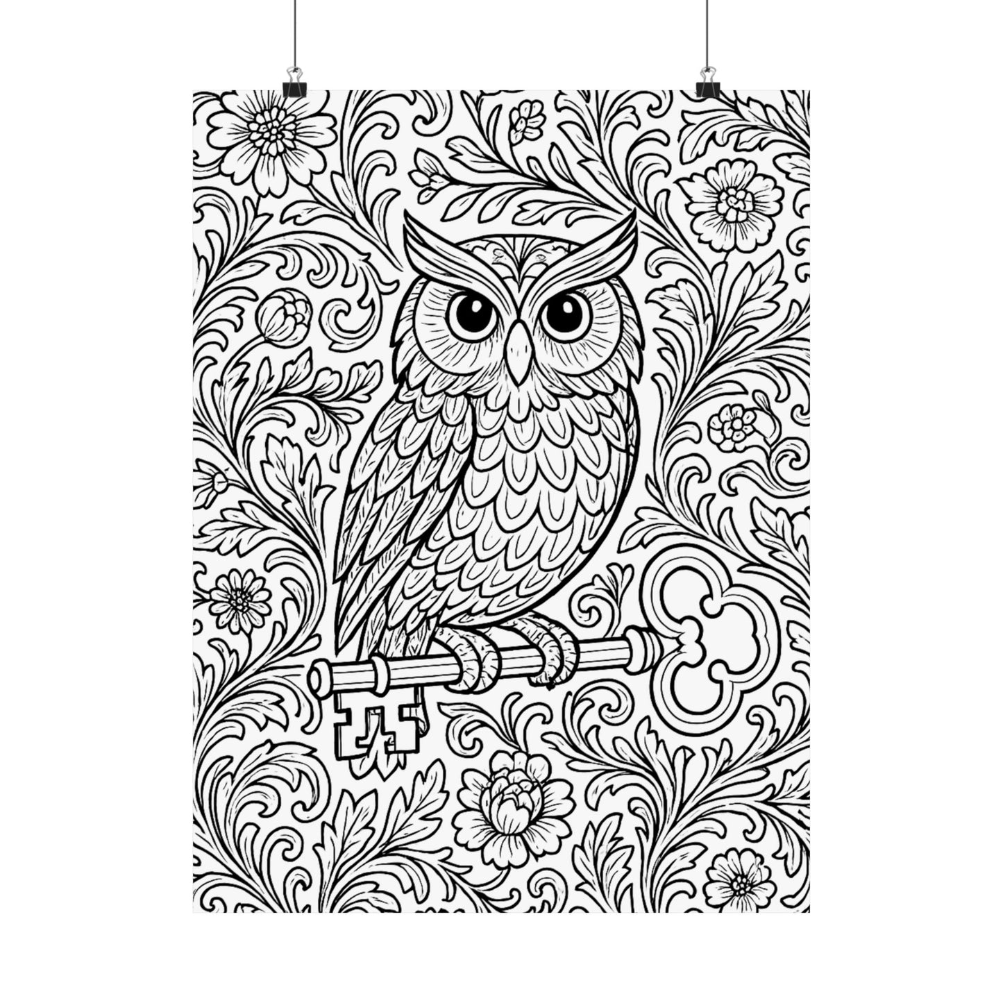 Colorable Owl and Key Poster