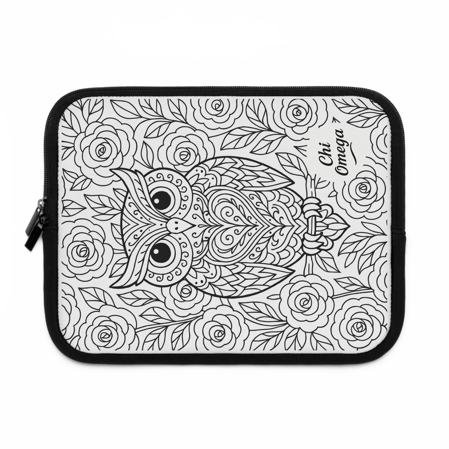 Chi Omega Owl Laptop Sleeve — Black & White Decorative Protective Case