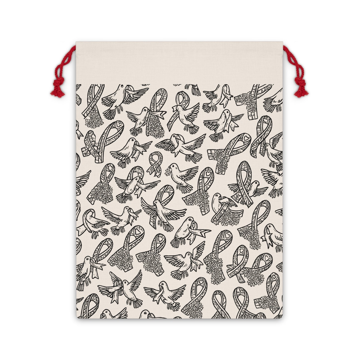 19.7" x 26" Large Reusable Gift Bag - Survivor Ribbons and Birds Line Art Design