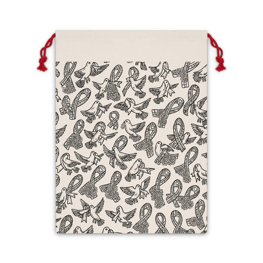 19.7" x 26" Large Reusable Gift Bag - Survivor Ribbons and Birds Line Art Design