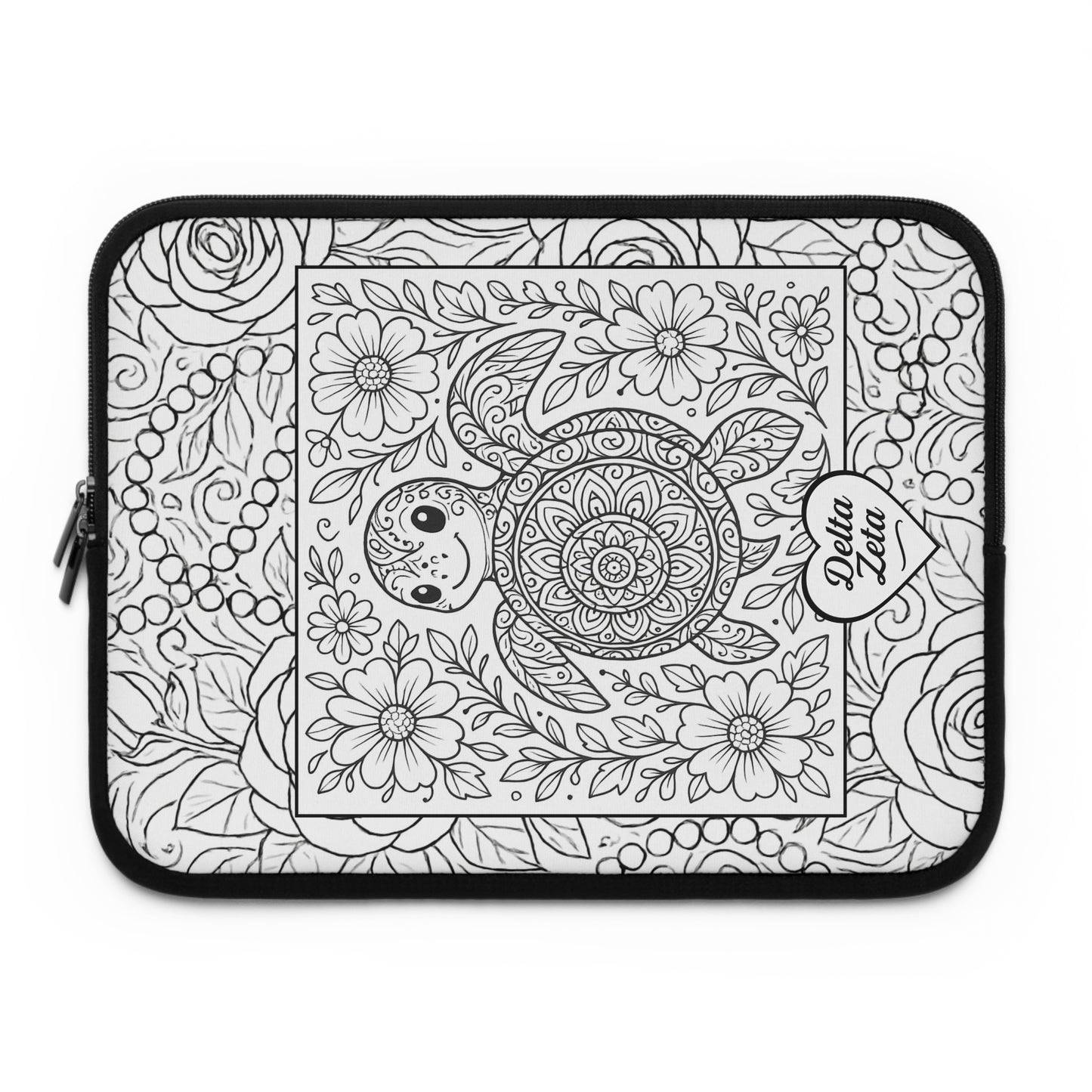 Delta Zeta Turtle Laptop Sleeve — Black & White Decorative Protective Case