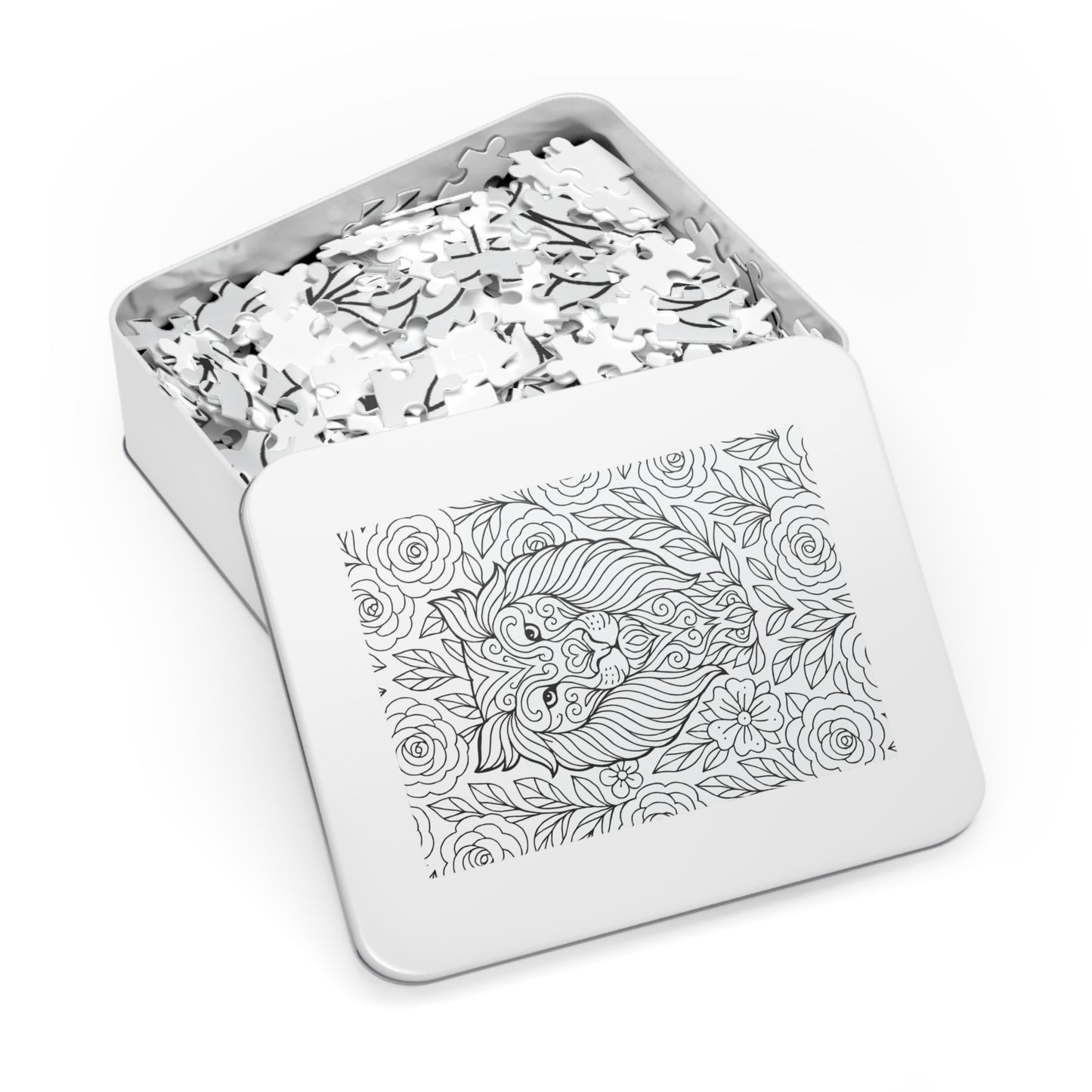 Adult Coloring Lion Jigsaw Puzzle with Tin – Mindfulness Puzzle for Stress Relief & Gifts