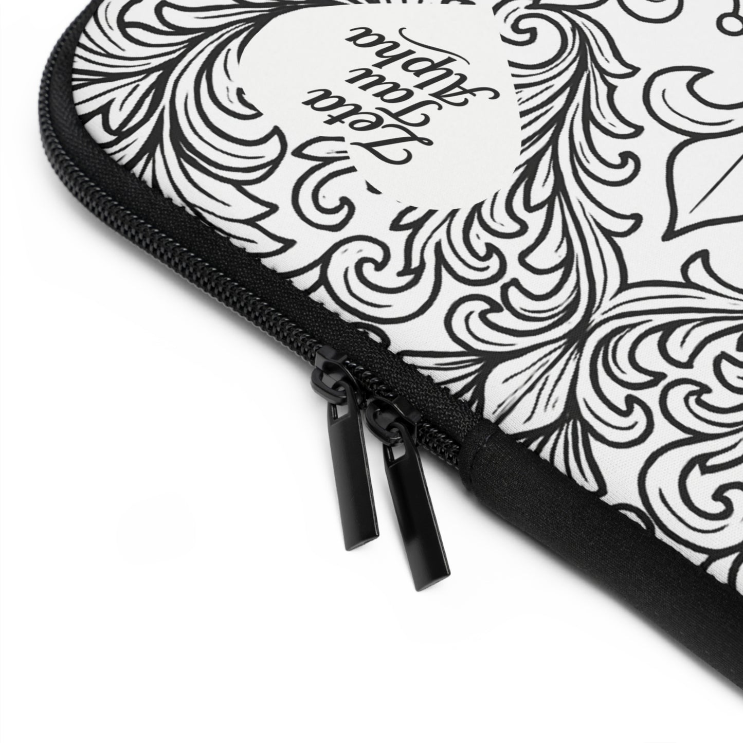 Zeta Tau Alpha Crown and Strawberry Laptop Sleeve — Black & White Decorative Protective Case