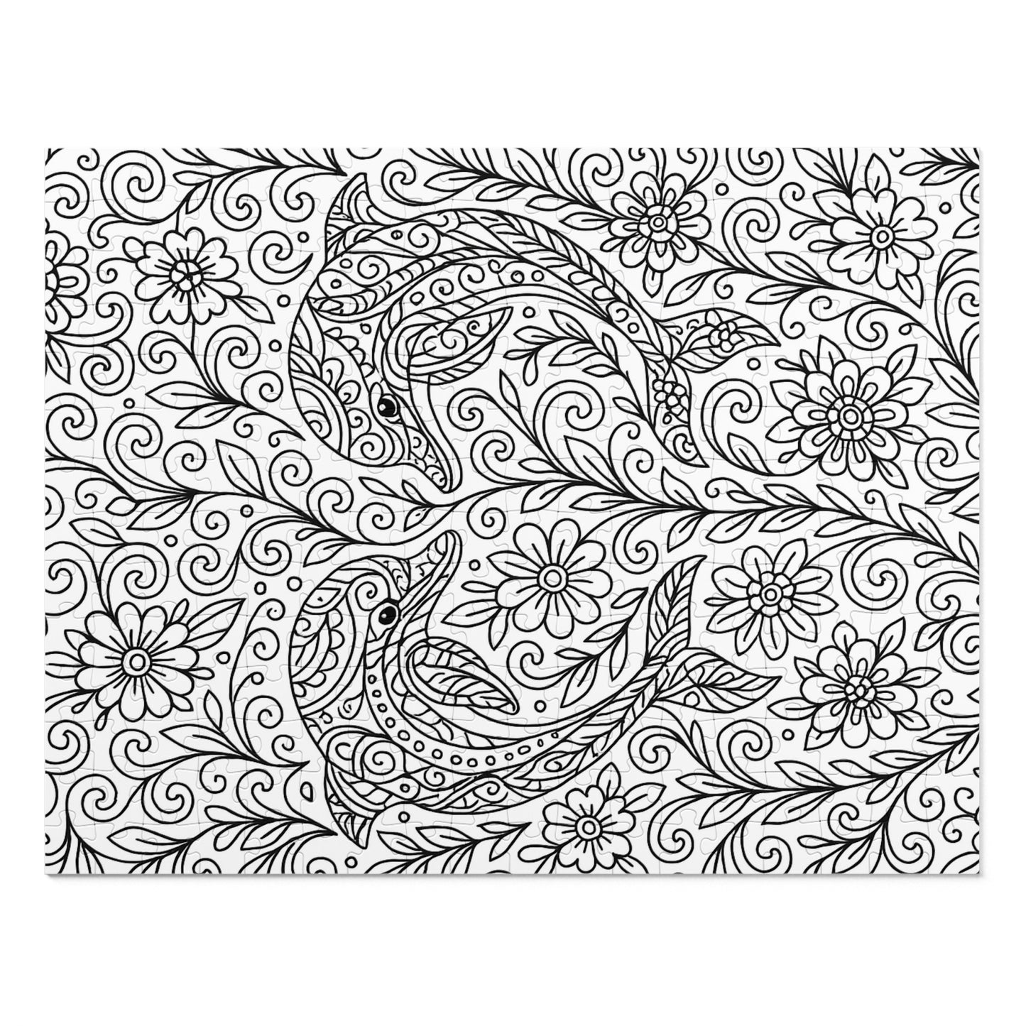 Adult Coloring Dolphin Jigsaw Puzzle with Tin – Mindfulness Puzzle for Stress Relief & Gifts