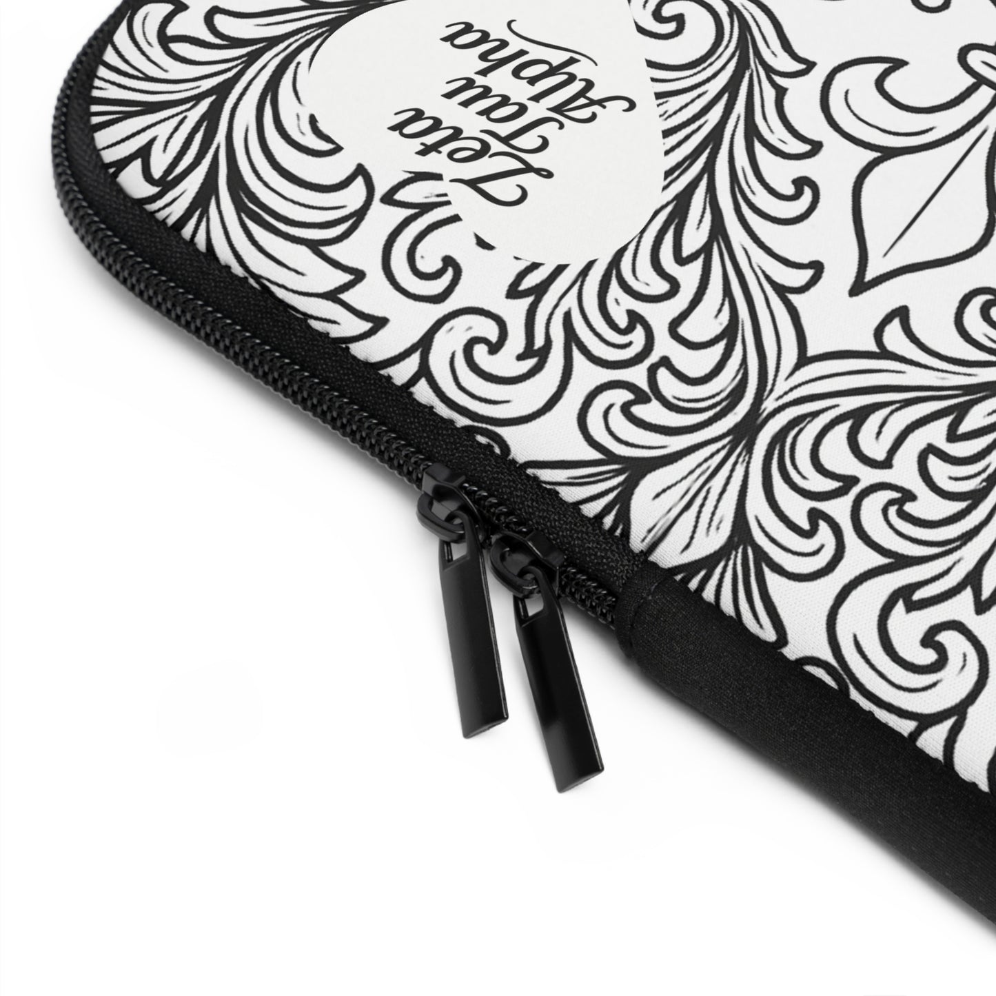 Zeta Tau Alpha Crown and Strawberry Laptop Sleeve — Black & White Decorative Protective Case