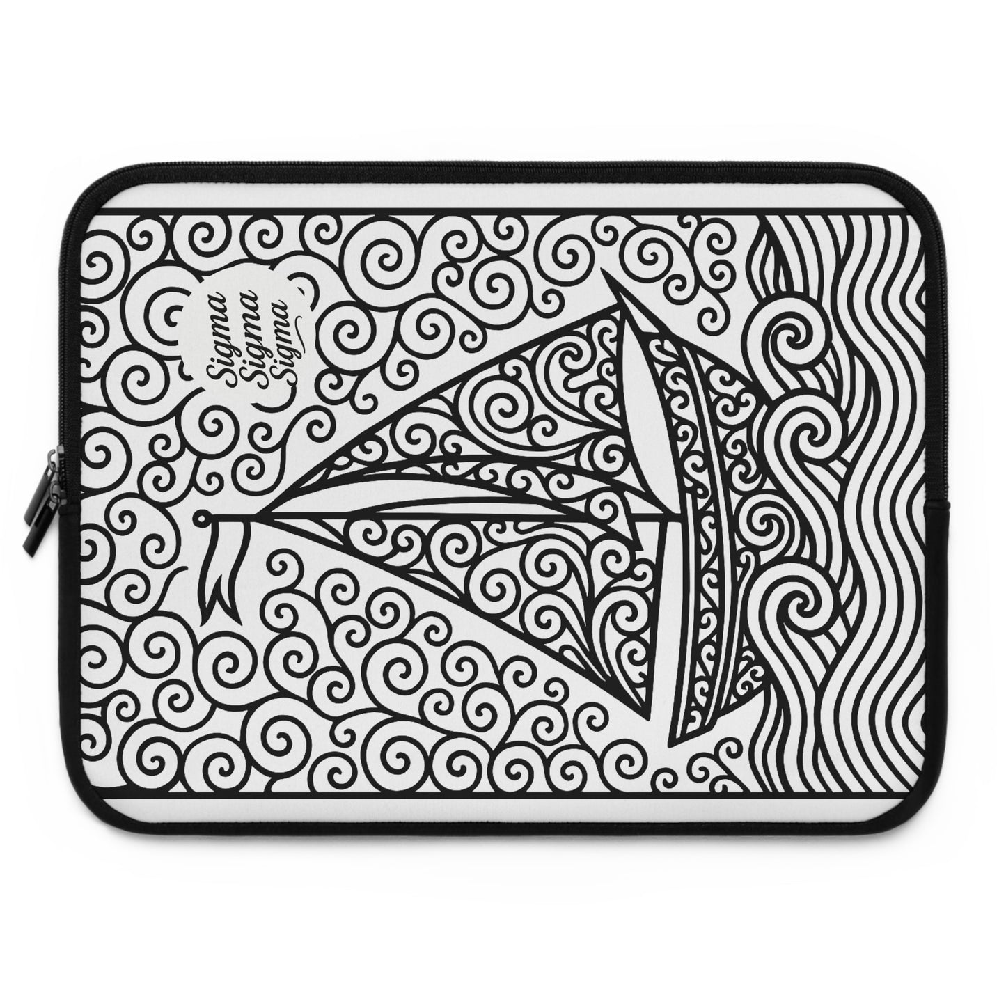 Sigma Sigma Sigma Sailboat Laptop Sleeve — Black & White Decorative Protective Case