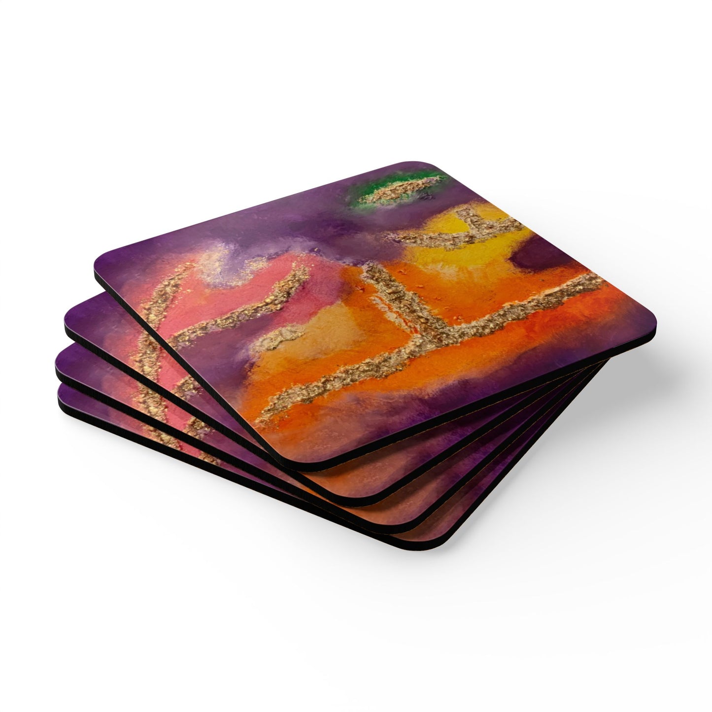 Corkwood Coaster Set titled "Well and Bliss" - by Cancer Survivor artist Rhonda Poplus