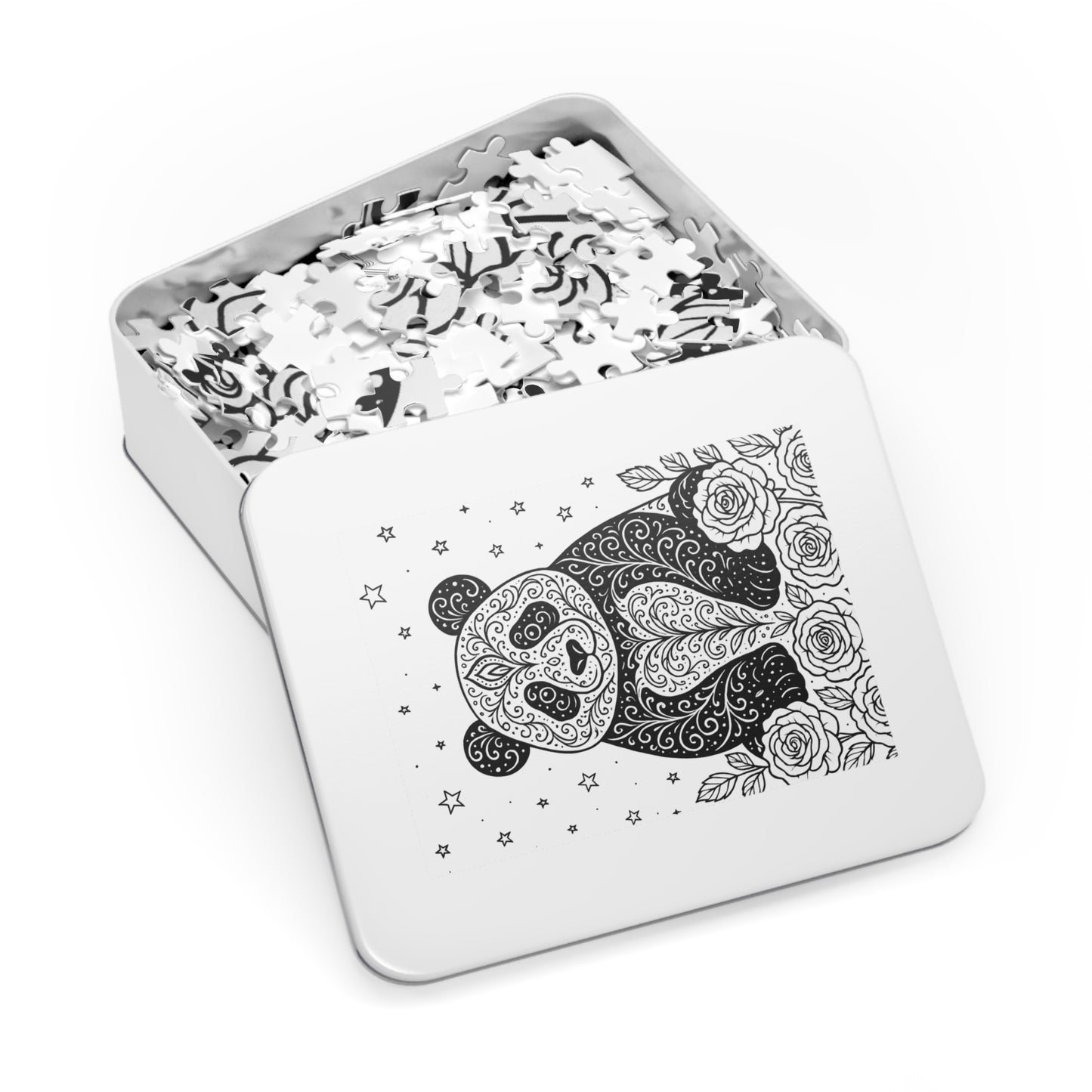 Adult Coloring Panda Jigsaw Puzzle with Tin – Mindfulness Puzzle for Stress Relief & Gifts