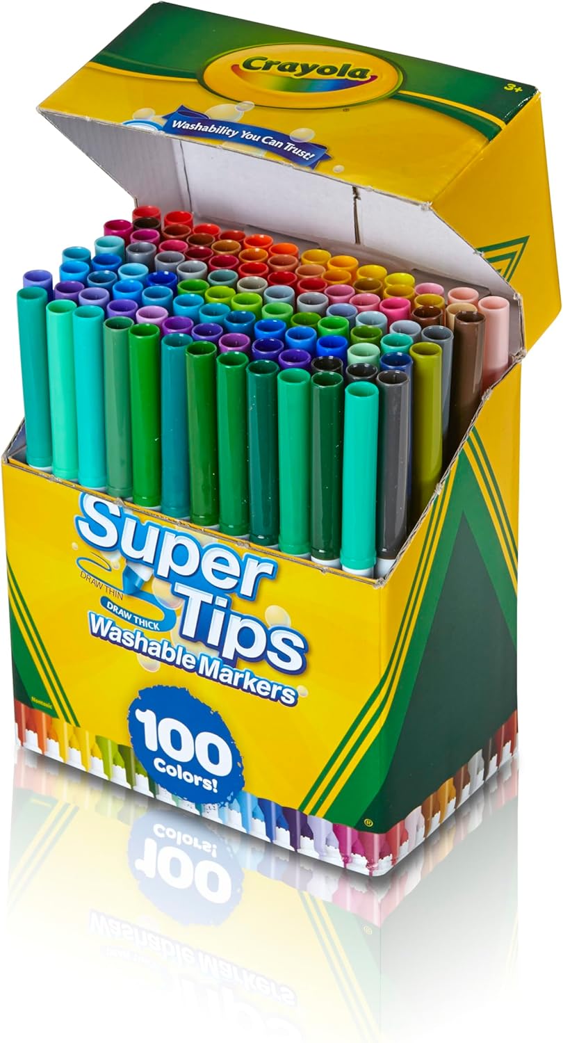 Crayola Super Tips Marker Set (100ct), Fine Point Washable Markers, Drawing Markers for Kids & Adults, Create Thick & Thin Lines, Art Supplies, Ages 3+