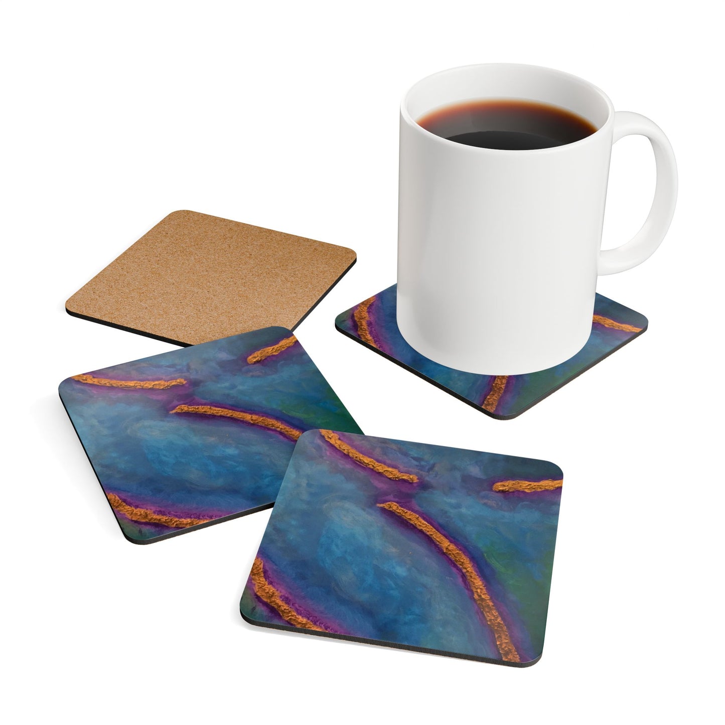 Corkwood Coaster Set titled "Sacred Strength"- by Cancer Survivor artist Alicia Seicshnaydre