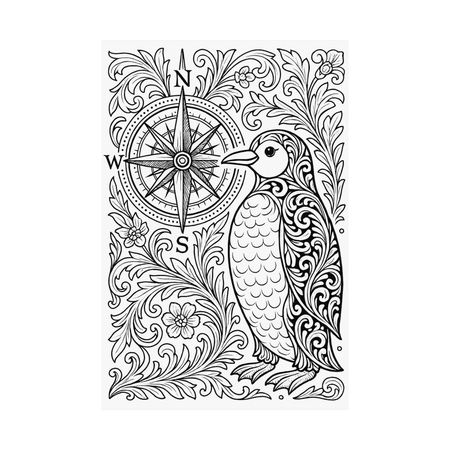 Colorable Penguin and Compass Poster