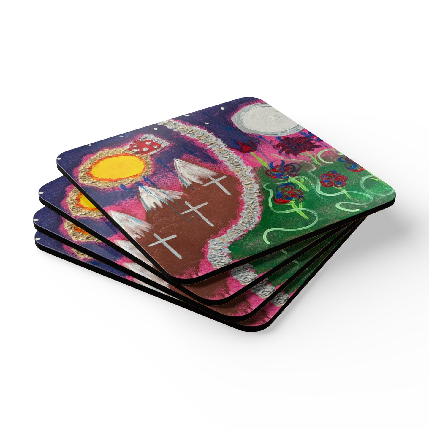 Corkwood Coaster Set titled "The Journey"- by Cancer Survivor artist Melanie Barkley