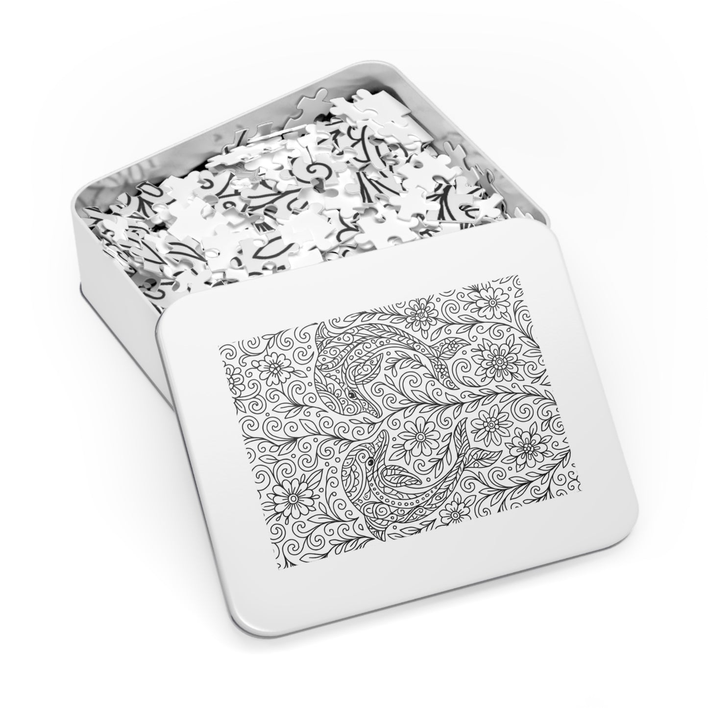 Adult Coloring Dolphin Jigsaw Puzzle with Tin – Mindfulness Puzzle for Stress Relief & Gifts
