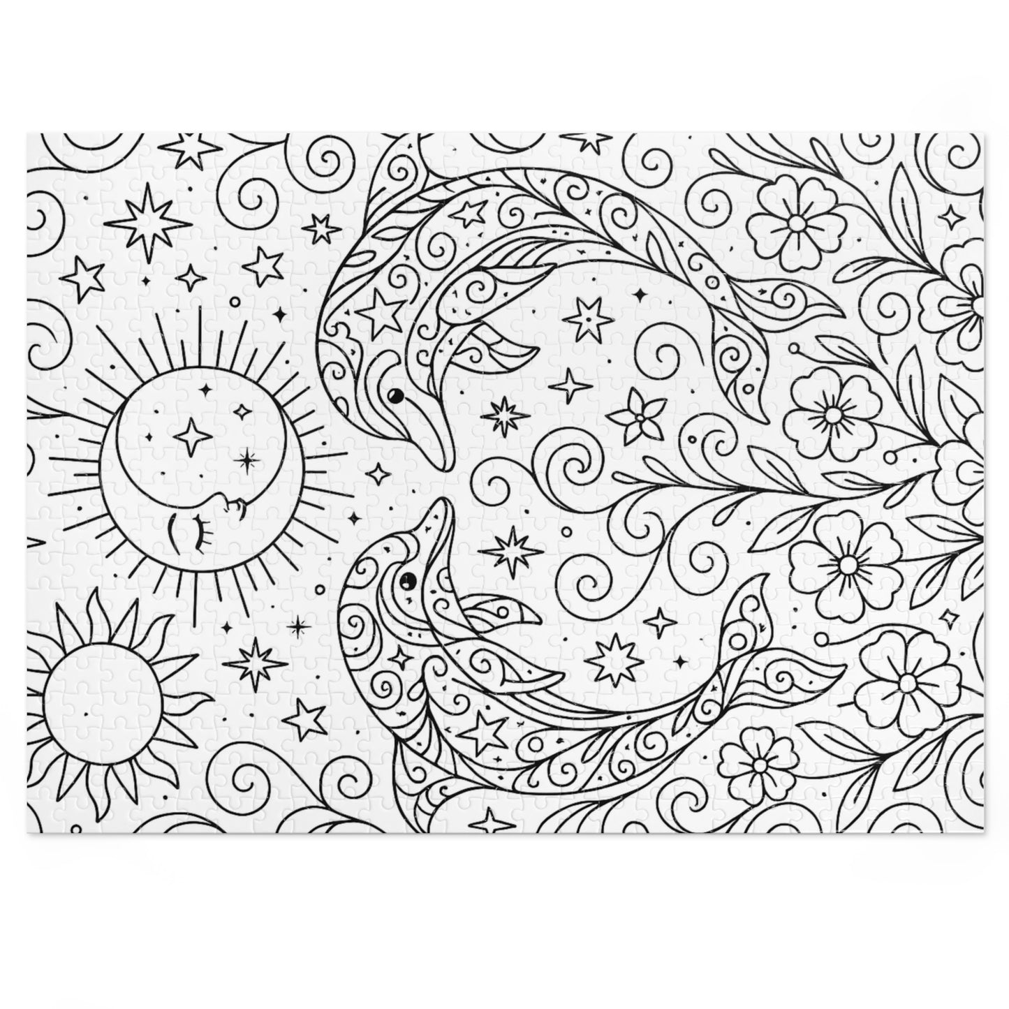 Adult Coloring Dolphin Jigsaw Puzzle with Tin – Mindfulness Puzzle for Stress Relief & Gifts