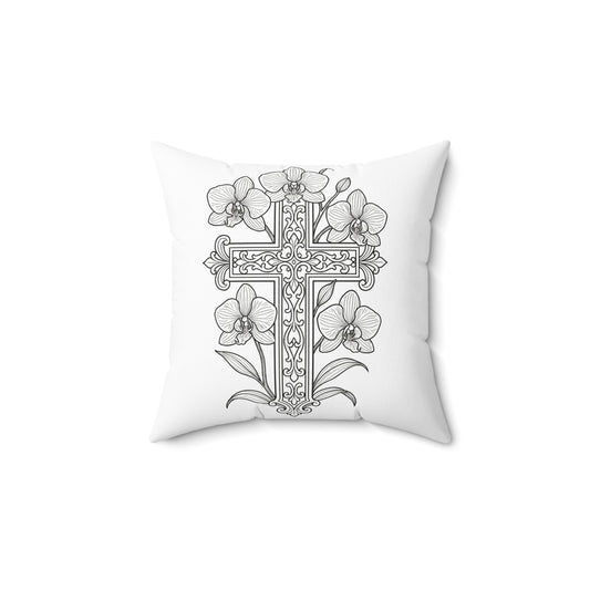Delta Psi Epsilon Cross Pillow — Floral DIY Decorative Square Pillow