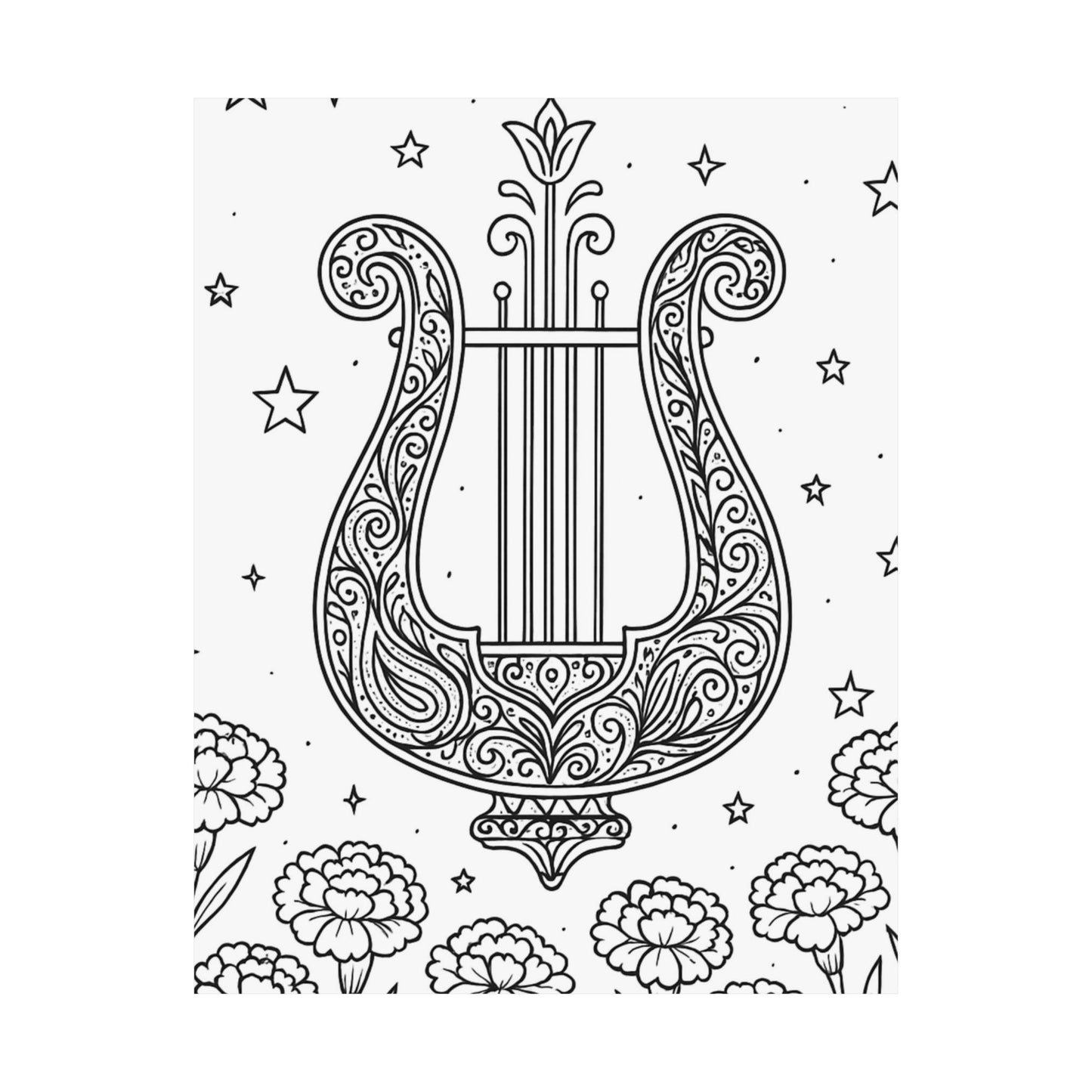 Colorable Lyre and Carnations Poster