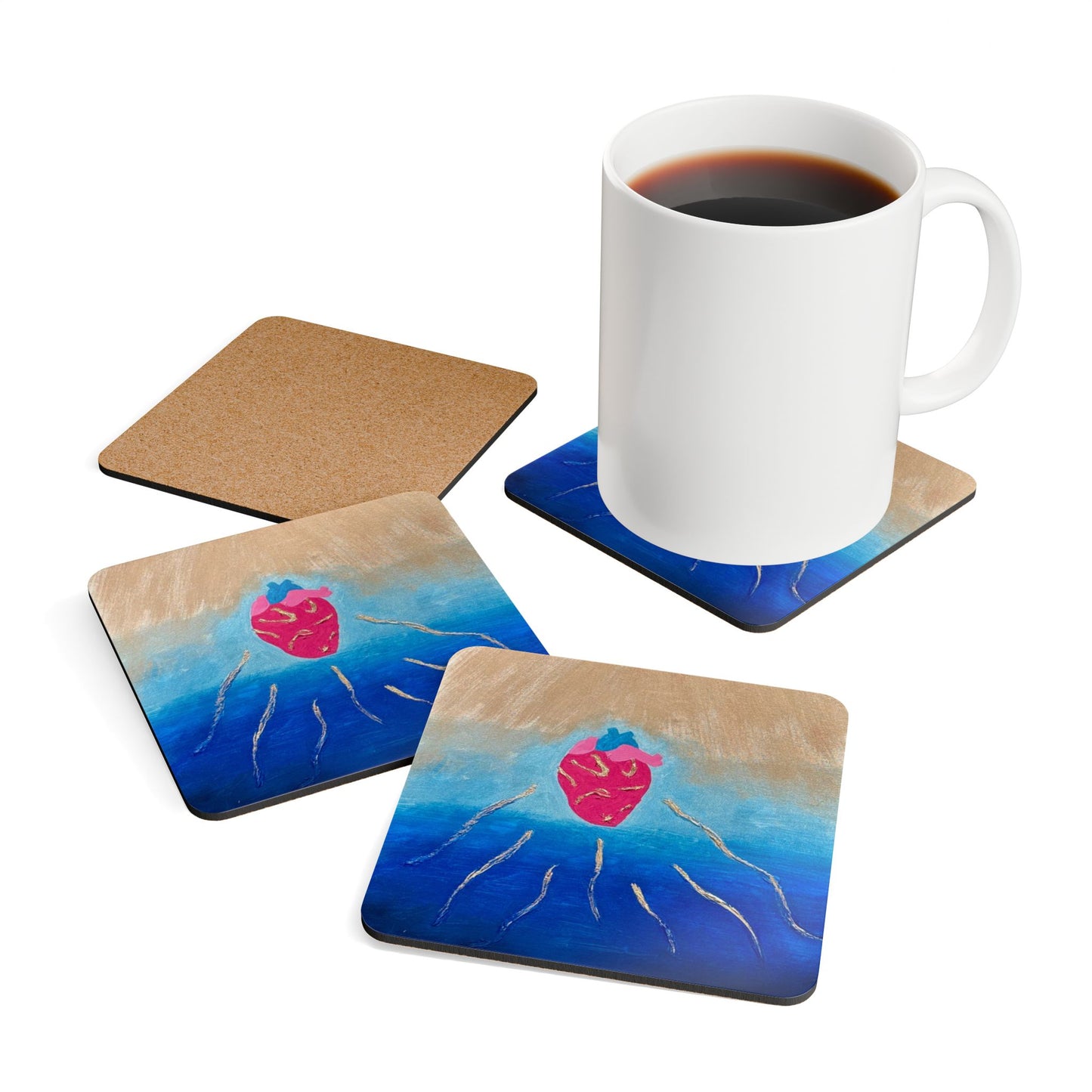Corkwood Coaster Set - by artist and daughter of cancer survivor Emily, painting entitled "Freedom, Paradis"