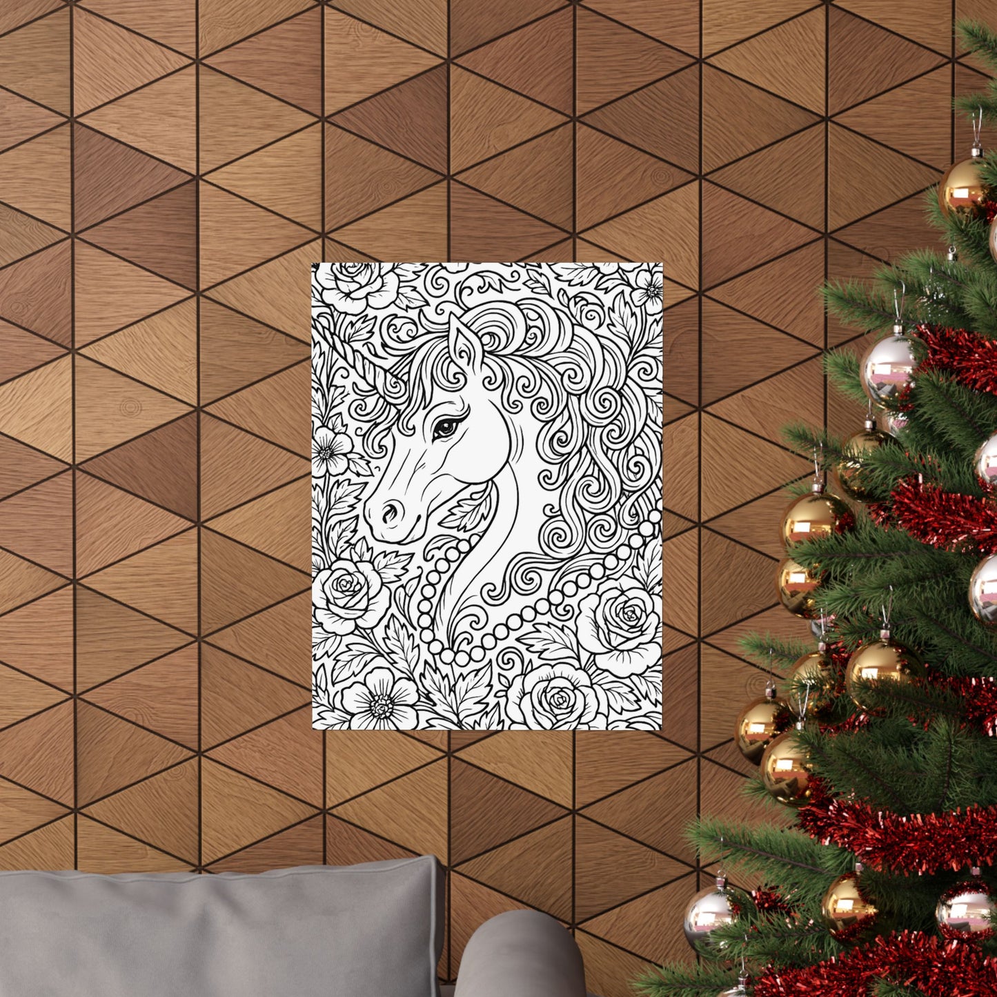 Colorable Unicorn and Pearls Poster