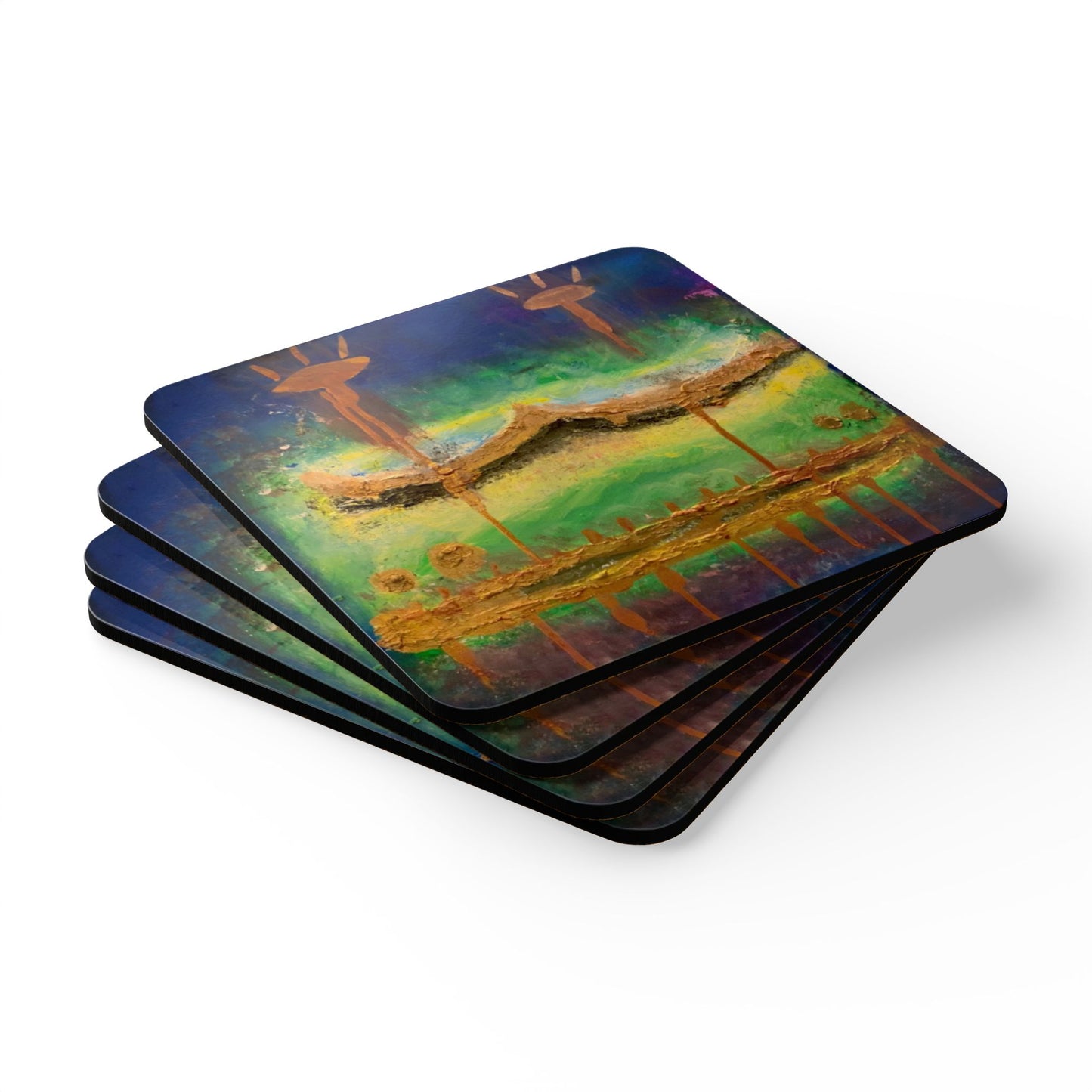 Corkwood Coaster Set titled "Tracks of my Tears"- by Cancer Survivor artist Idun-Cara Byers