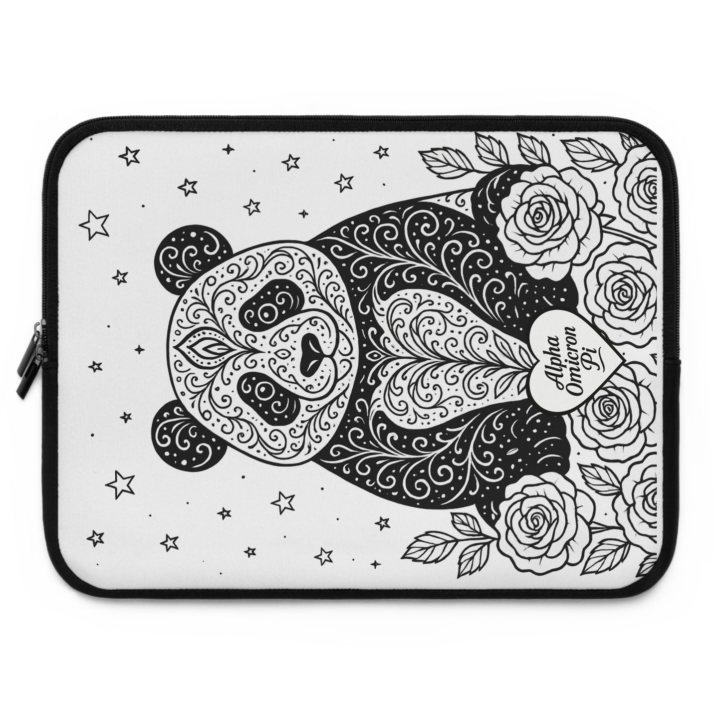 Alpha Omicron Pi Panda Laptop Sleeve — Black & White Decorative Protective Case