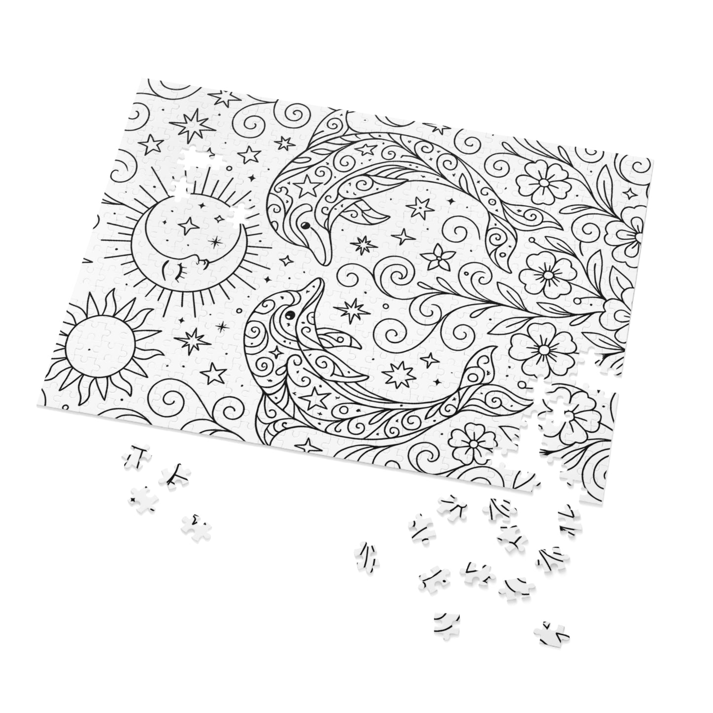 Adult Coloring Dolphin Jigsaw Puzzle with Tin – Mindfulness Puzzle for Stress Relief & Gifts