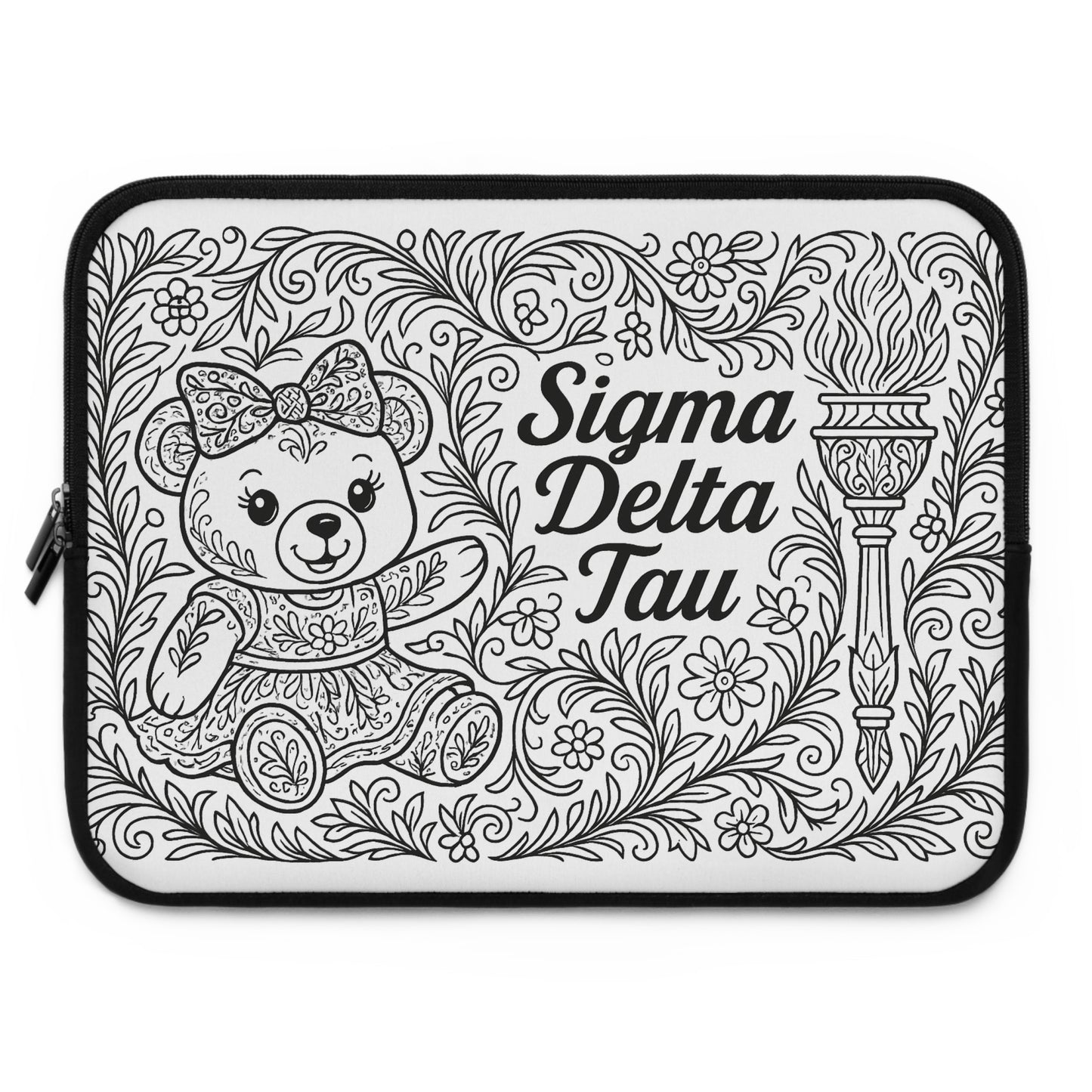 Sigma Delta Tau Bear and Torch Laptop Sleeve — Black & White Decorative Protective Case