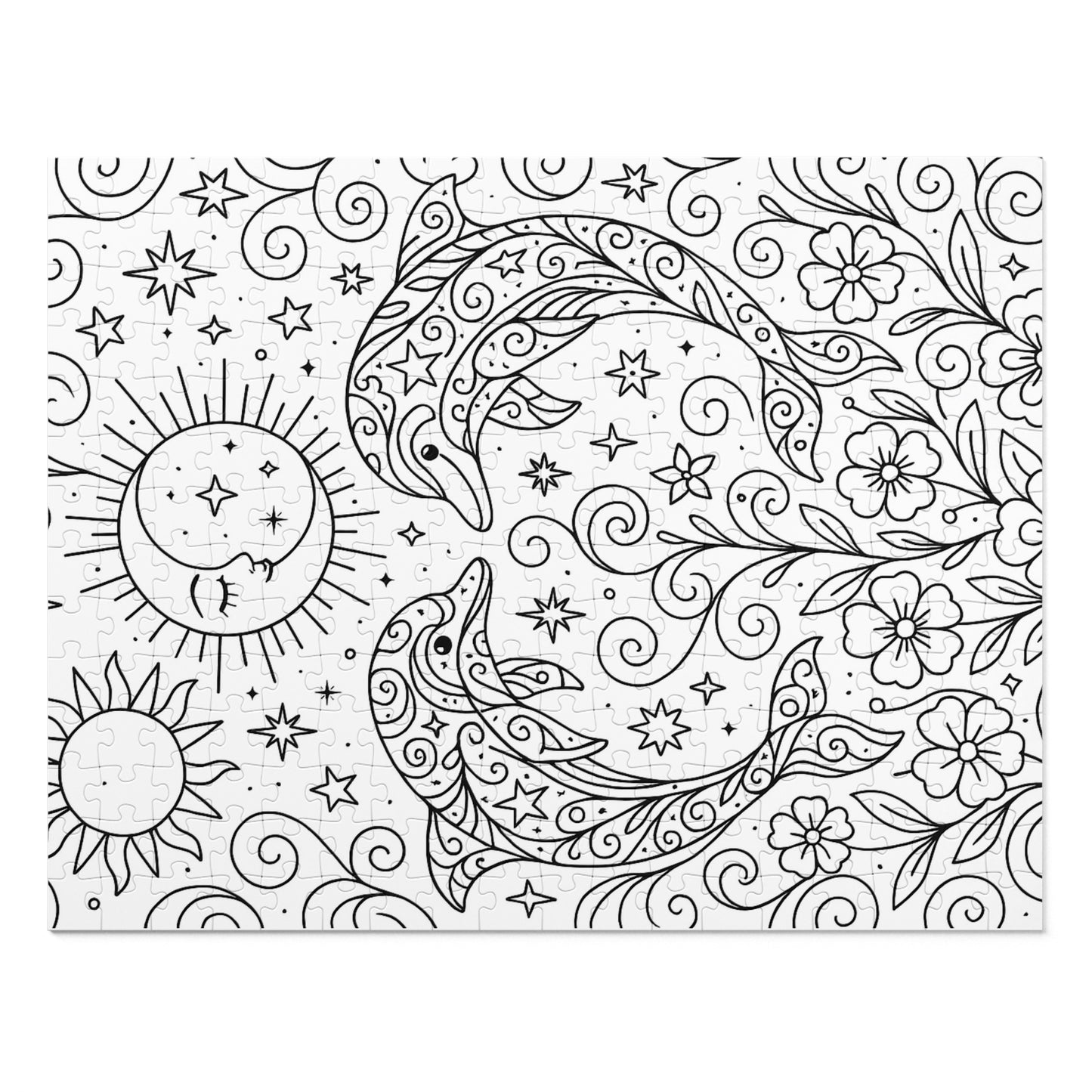Adult Coloring Dolphin Jigsaw Puzzle with Tin – Mindfulness Puzzle for Stress Relief & Gifts