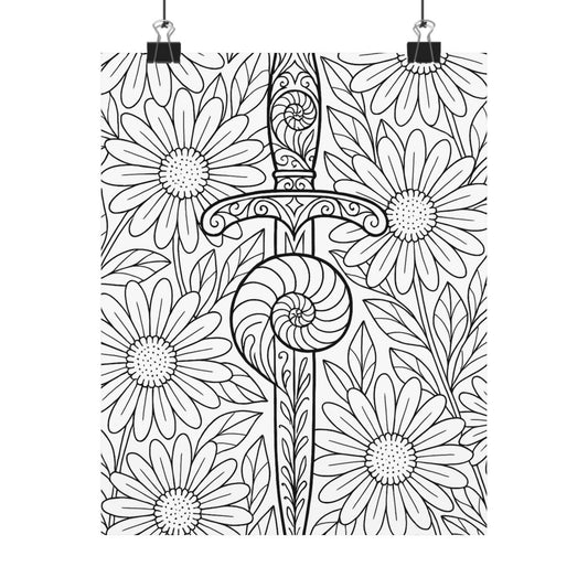 Colorable Dagger and Nautilus Shell Poster