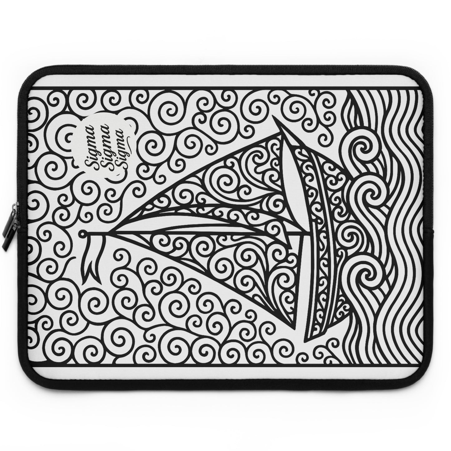 Sigma Sigma Sigma Sailboat Laptop Sleeve — Black & White Decorative Protective Case
