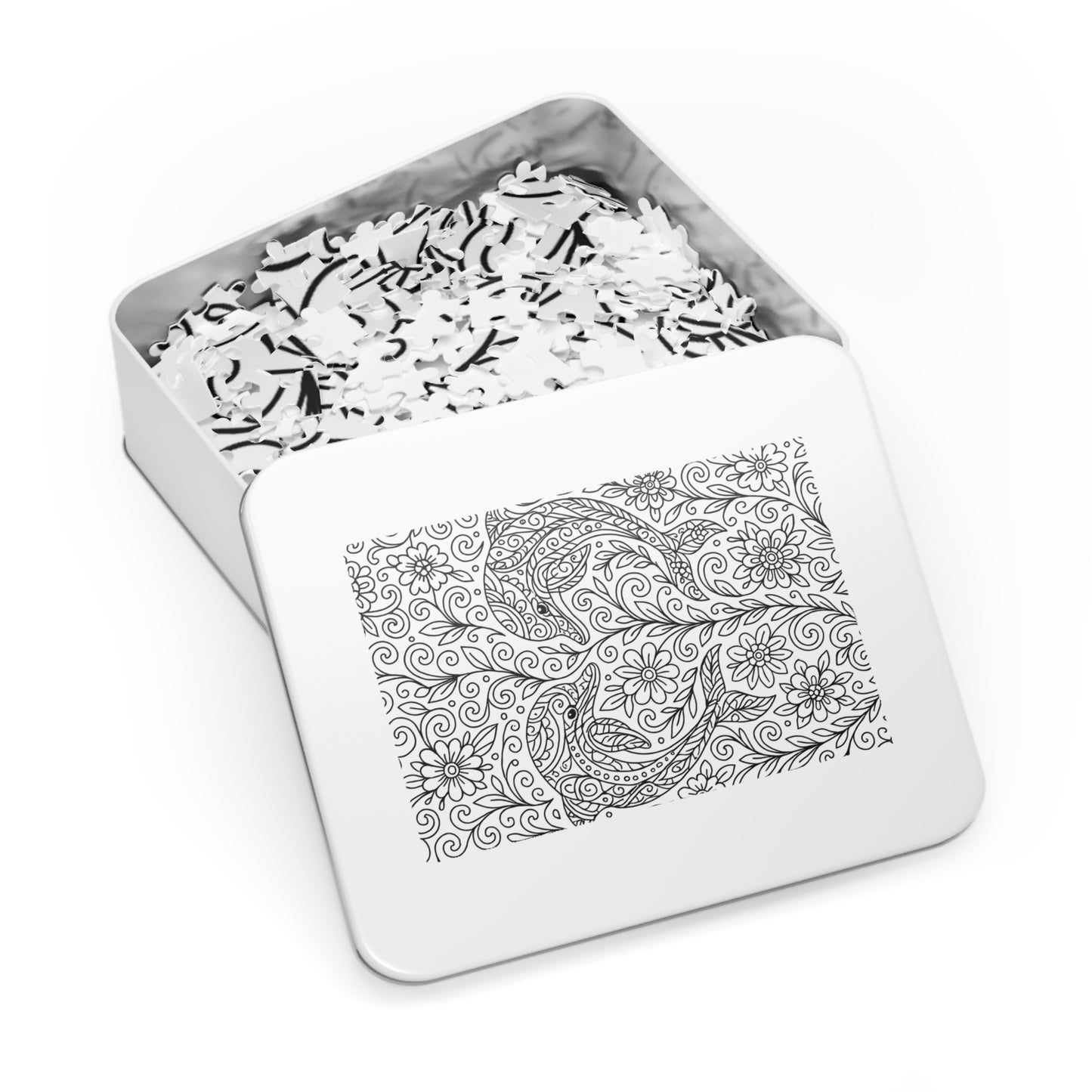 Adult Coloring Dolphin Jigsaw Puzzle with Tin – Mindfulness Puzzle for Stress Relief & Gifts