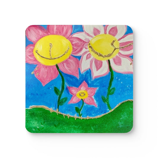 Corkwood Coaster Set titled "Blossoming"- by Cancer Survivor artist Crystal Walcott