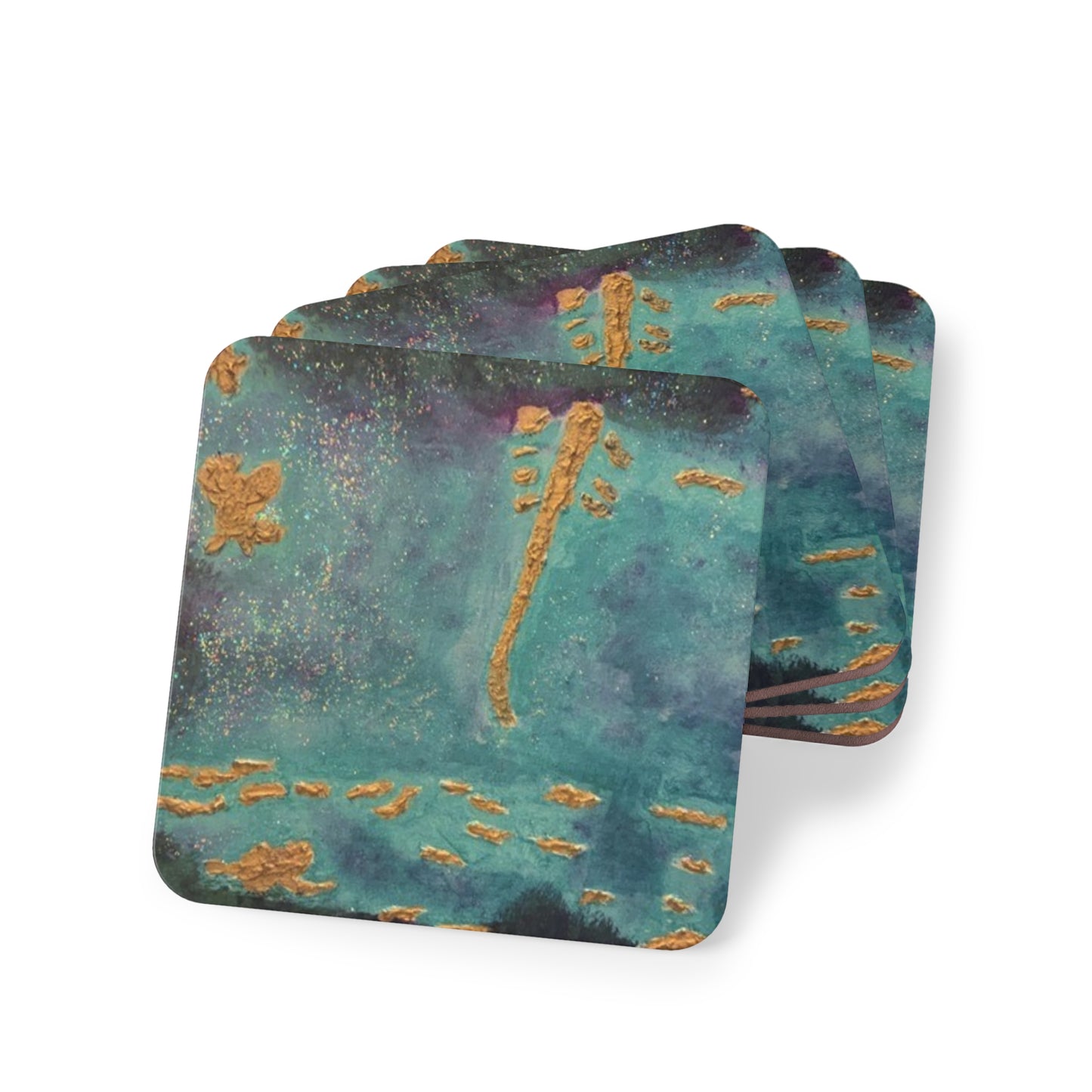 Corkwood Coaster Set - by Cancer Survivor artist Maureen Fedge, entitled "There is Light and Beauty Out of the Darkness"