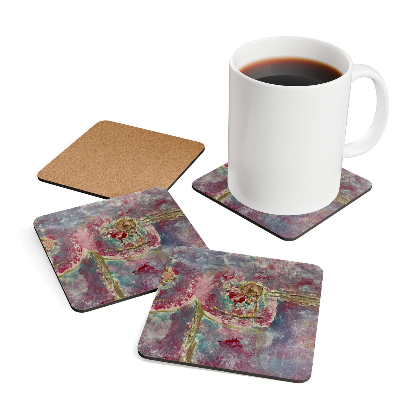 Corkwood Coaster Set titled "Pink is Beautiful" - by Cancer Survivor artist Rachel Giammolva