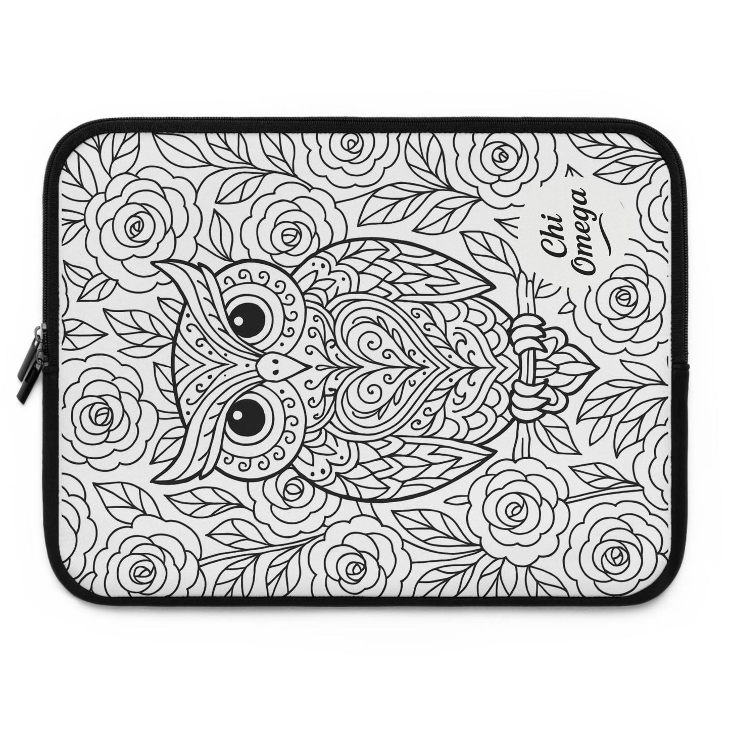 Chi Omega Owl Laptop Sleeve — Black & White Decorative Protective Case