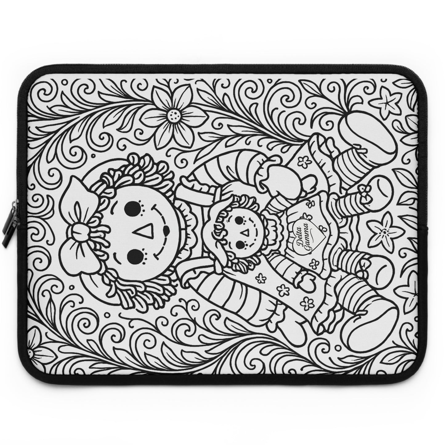 Delta Gamma Raggedy Ann Laptop Sleeve — Black & White Decorative Protective Case
