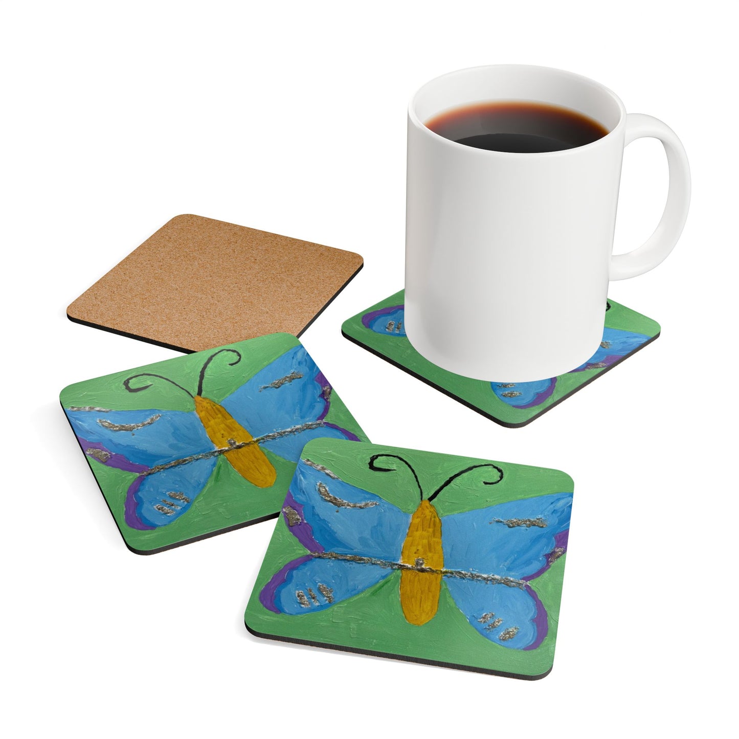 Corkwood Coaster Set titled "Transformation" - by Cancer Survivor artist Jeanine Gabriel