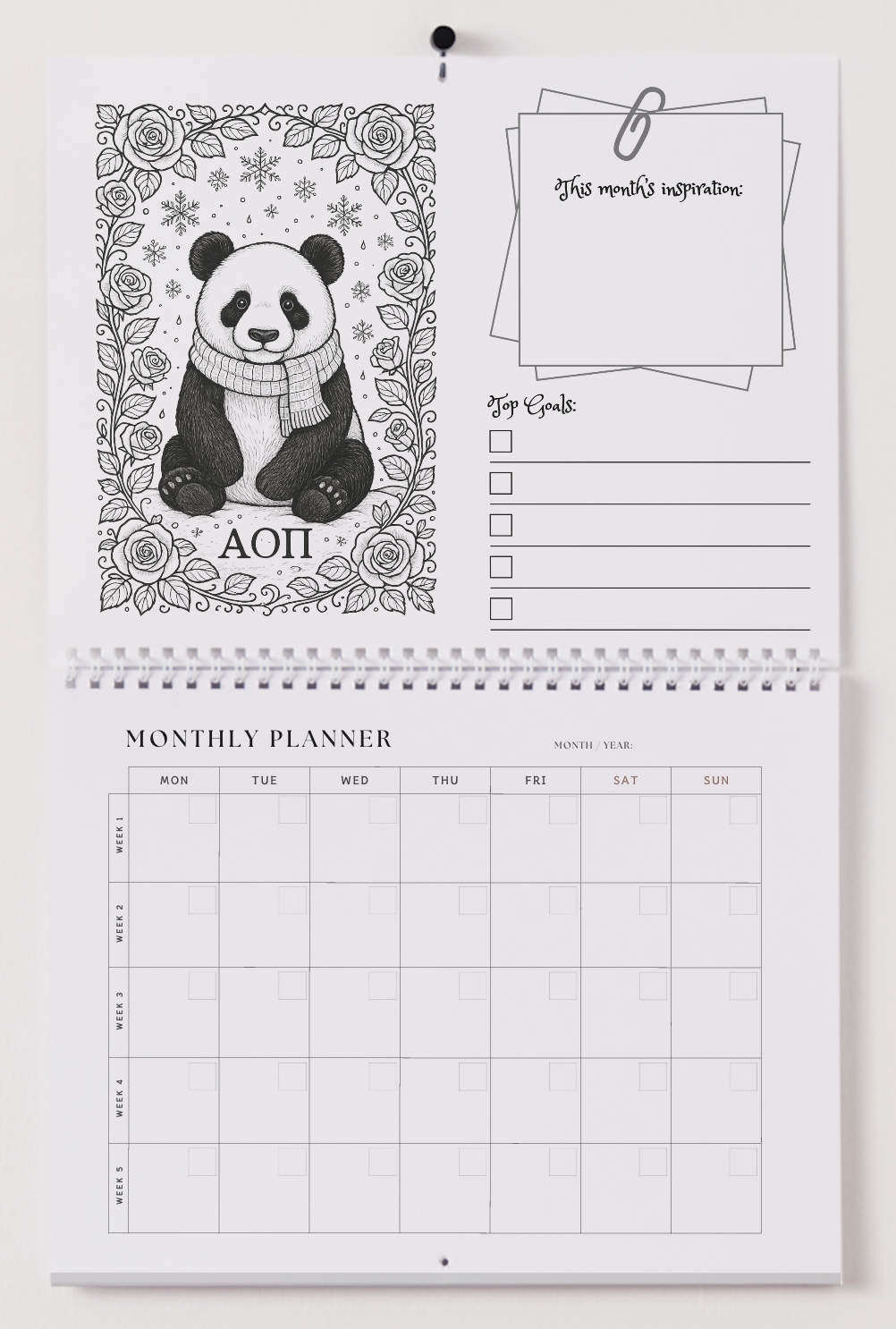 Alpha Omicron Pi Wall Calendar - Panda Edition