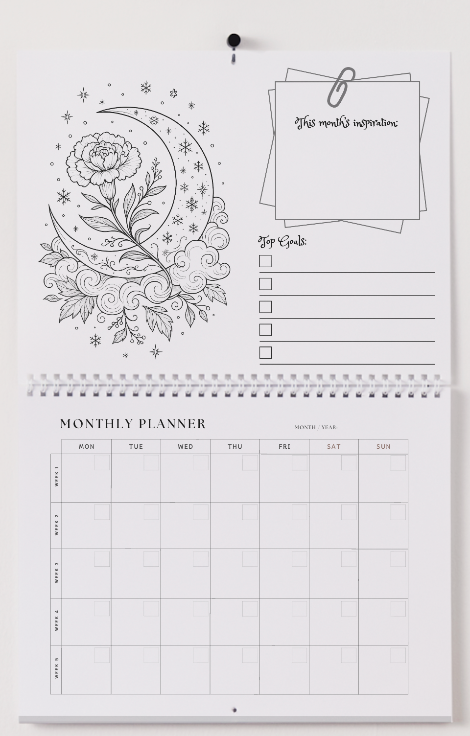 Gamma Phi Beta Wall Calendar - Crescent Moon & Carnations