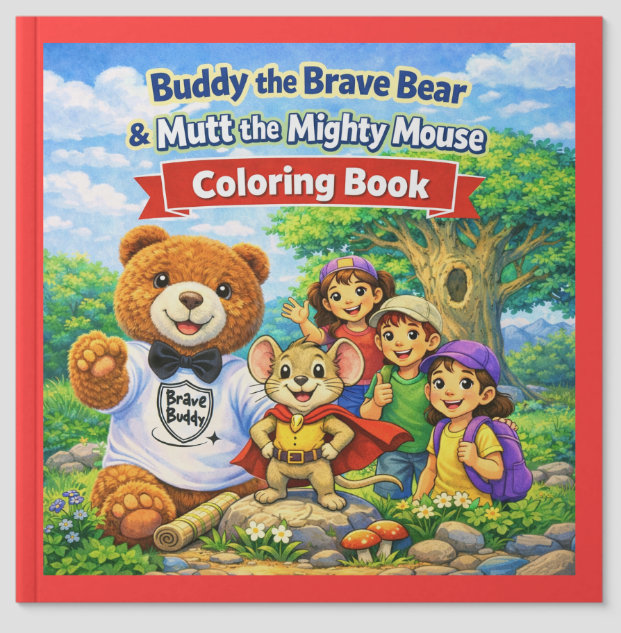 Buddy the Brave Bear Bravery - Two Books with 24 Colored Pencils (for kids ages 3 - 8)