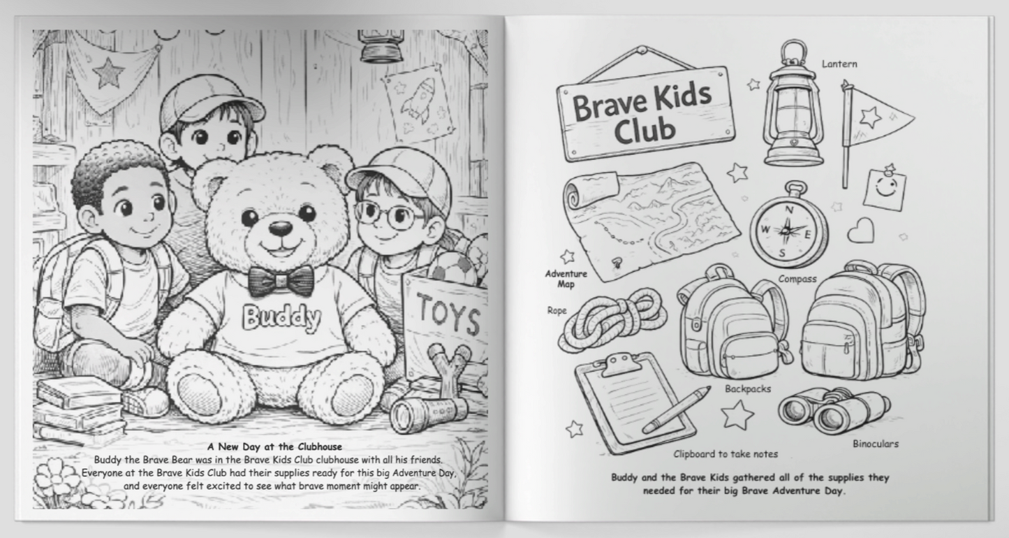 Buddy the Brave Bear Bravery - Two Books with 24 Colored Pencils (for kids ages 3 - 8)