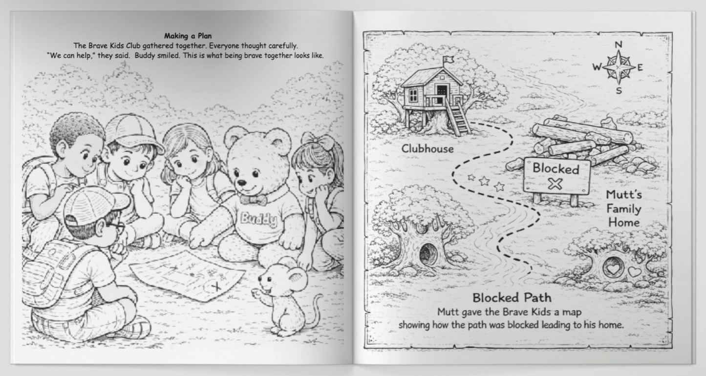 Buddy the Brave Bear Bravery - Two Books with 24 Colored Pencils (for kids ages 3 - 8)